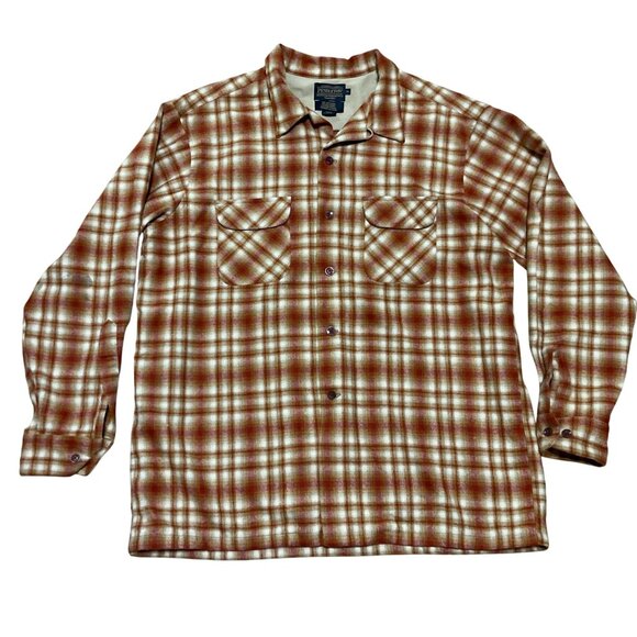 Vtg Pendleton Board Shirt XL Virgin Wool Plaid Loop Collar Long Sleeve Shacket - Picture 1 of 6